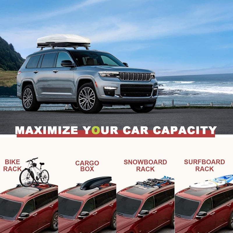 KINGGERI 220lbs Roof Racks Cross Bars Fit for Jeep Grand Cherokee L 2021-2026 & Grand Cherokee 2022-2026, Heavy Duty All Metal Aluminum Roof Rails Crossbars Luggage Cargo Carrier SUV Accessories - Image 2